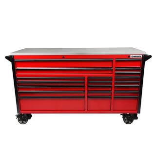 Husky 72 in. W x 24.5 in. D Professional Duty 20-Drawer Mobile Workbench Combo with Top Hutch and Top Locker in Gloss Red HPROSUITE3RED