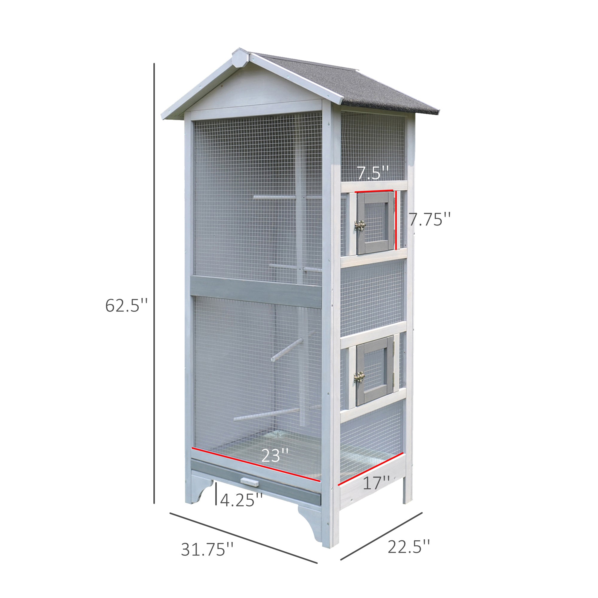 Pawhut Wooden Outdoor Bird Cage， Large Play House with Removable Bottom Tray 4 Perch