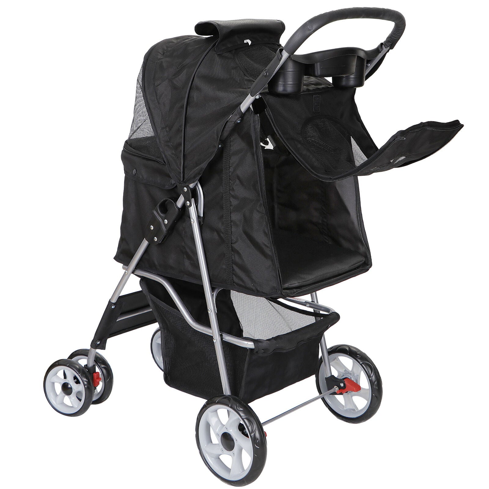 ZENSTYLE Foldable Dog Stroller Pet Travel Carriage Detachable Carrier Cart - Black