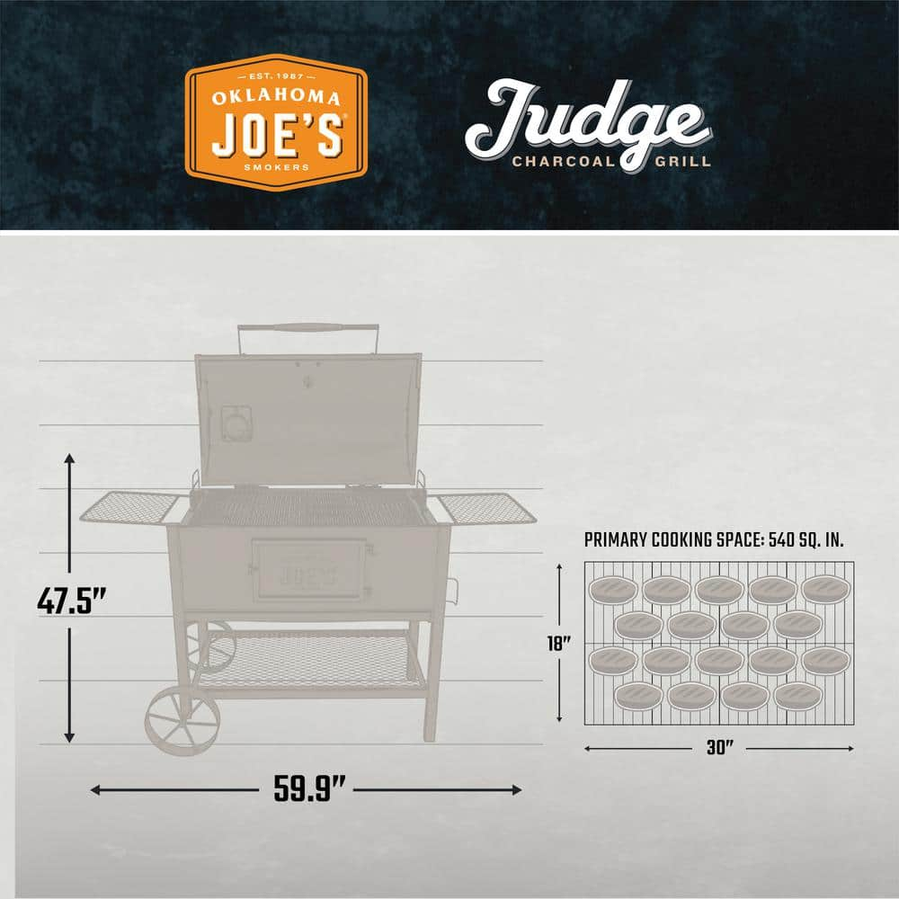 OKLAHOMA JOE'S Judge Charcoal Smoker Grill in Black with 540 sq. in. Cooking Space 19302087