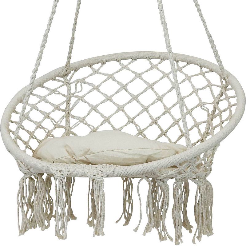 Sunnydaze Macrame Hanging Hammock Chair With Seat Cushion