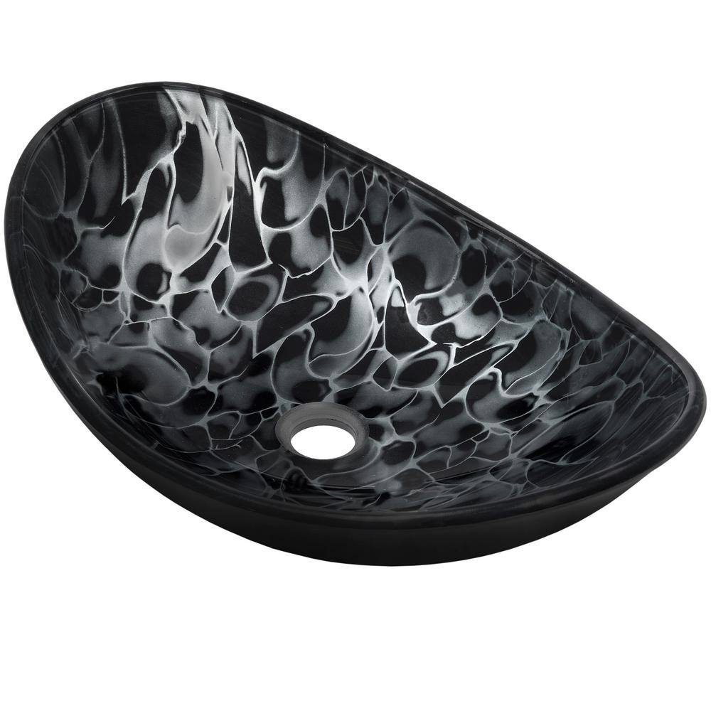 Novatto Tartaruga Oval Glass Vessel Sink in Painted Black with Drain and Assembly in Matte Black NOHP-G012-8031MB