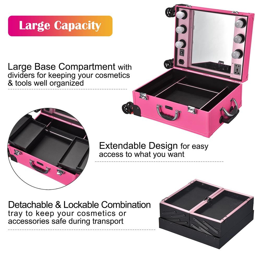 Byootique Rolling Studio Makeup Cosmetic Case w/ Light Mirror