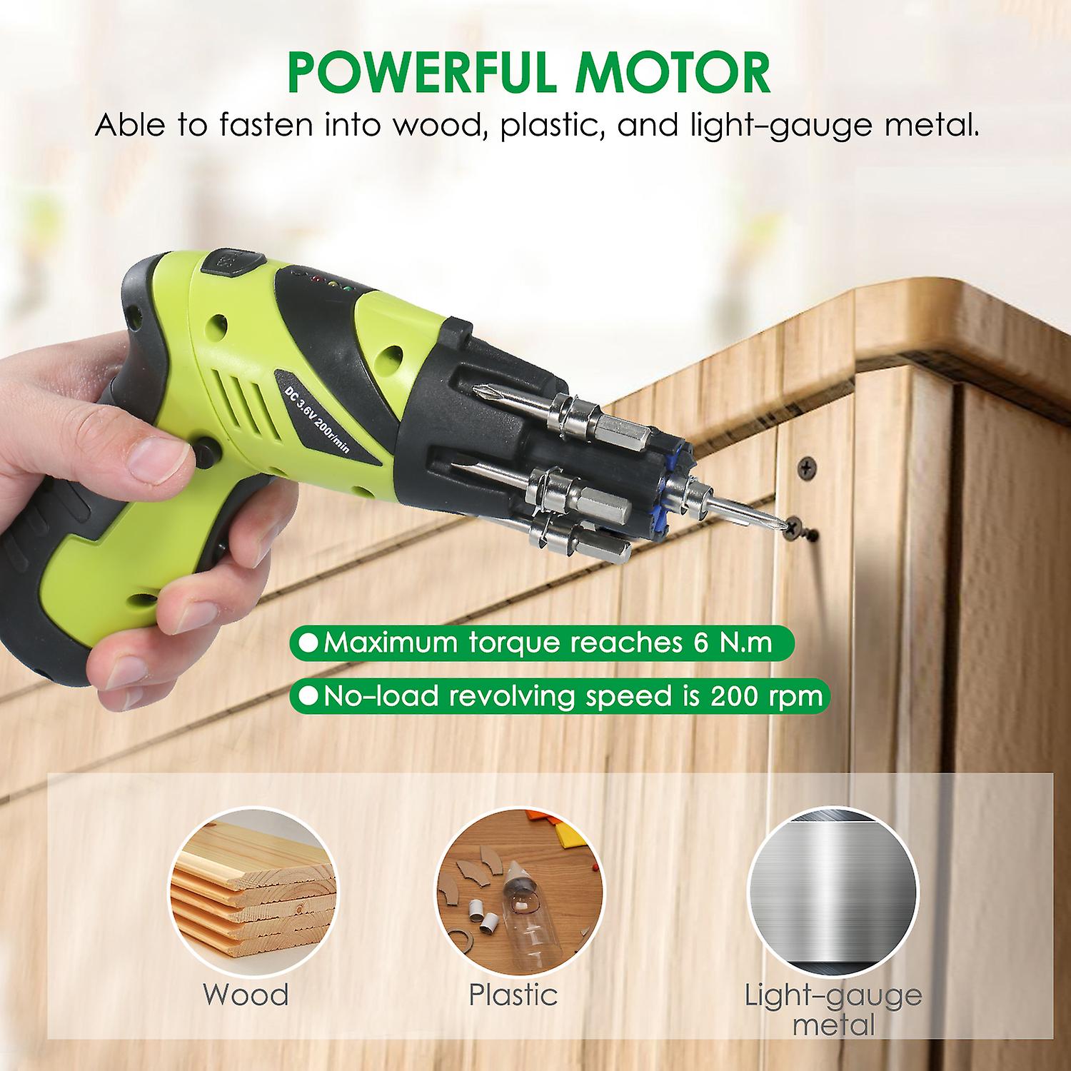 12-piece 3.6v Rechargeable Cordless Screwdriver Kit 1/4 Inch Drive 6n.m Power Screwdriver Set With Extension Screwdriver Bits Sockets Led Light Two-po