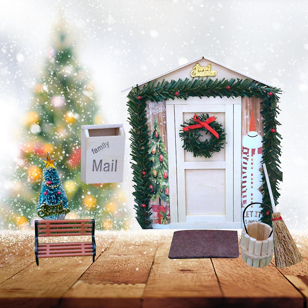 Small Doll House Accessories Diy Christmas Atmosphere Door Garden Ornaments Doll House Model With Door Red