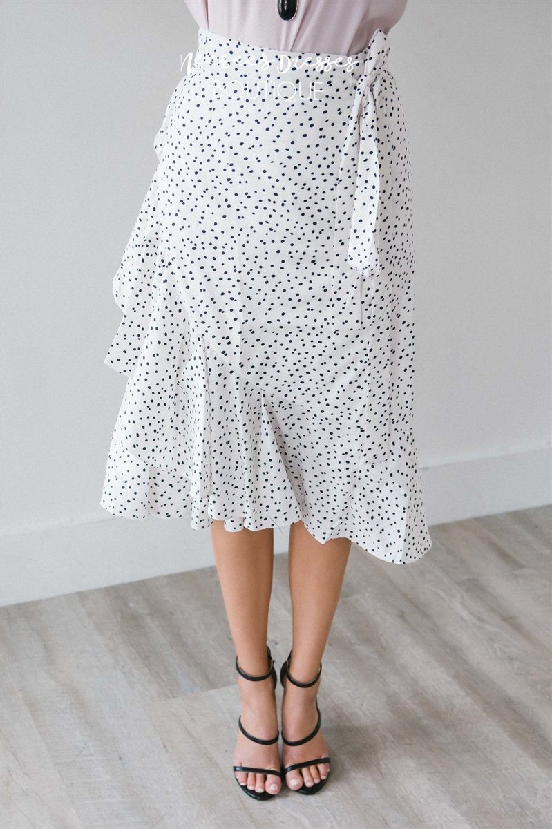 White & Black Polka Dot Wrap Skirt