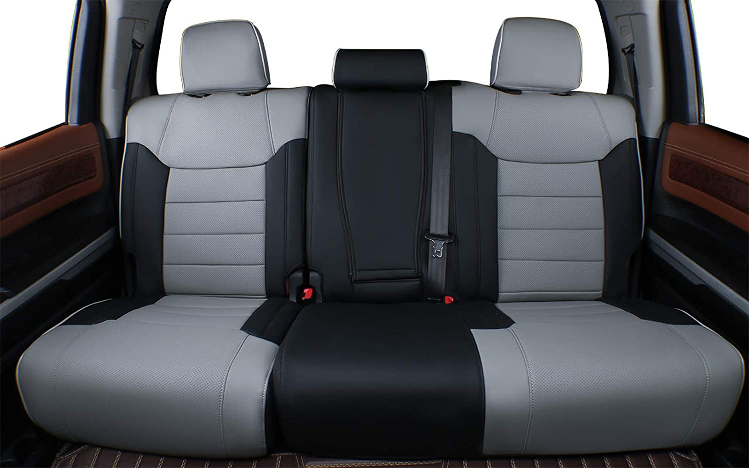 EKR Custom Fit Tundra Car Seat Covers for Toyota Tundra CrewMax 2014 - 2021 -Full Set Leatherette Auto Seat Covers(Black/Gray)