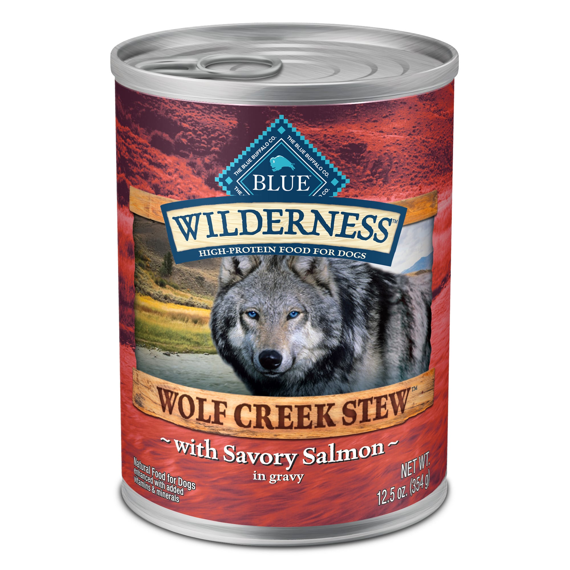 Blue Buffalo Blue Wilderness Wolf Creek Stew Savory Salmon in Gravy Adult Wet Dog Food， 12.5 oz.， Case of 12