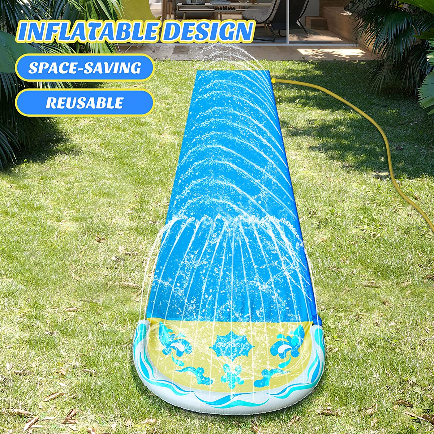 Intera Lawn Water Silde for Kids, 15. 7 Ft Easy to Set Up & Inflate Water Slip and Slide Outdoor Summer Water Toys Inflatable Pool Water Silde for Backyard Lawn Garden