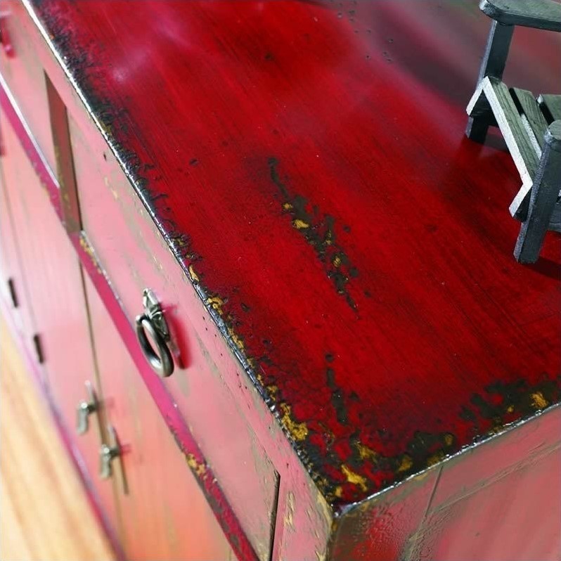 Beaumont Lane 4 Drawer Wood  ampVeneers Accent Chest with Shelf in Rich Red   Farmhouse   Accent Chests And Cabinets   by Homesquare  Houzz