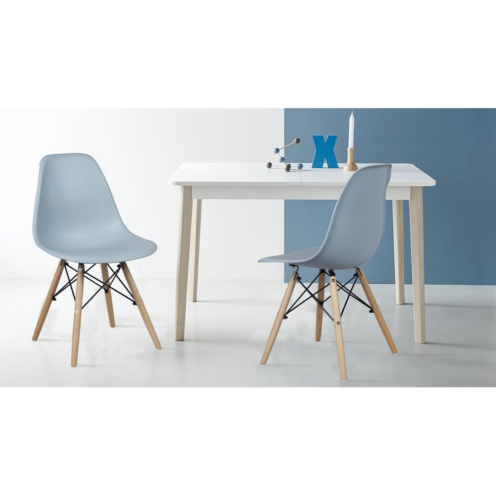 Armless plastic Side Dining Chair with Wood Legs Set of 2