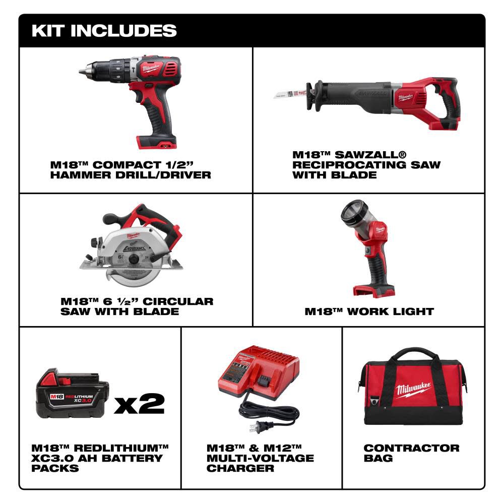 Milwaukee M18 Cordless Lithium-Ion 4-Tool Combo Kit 2694-24 from Milwaukee