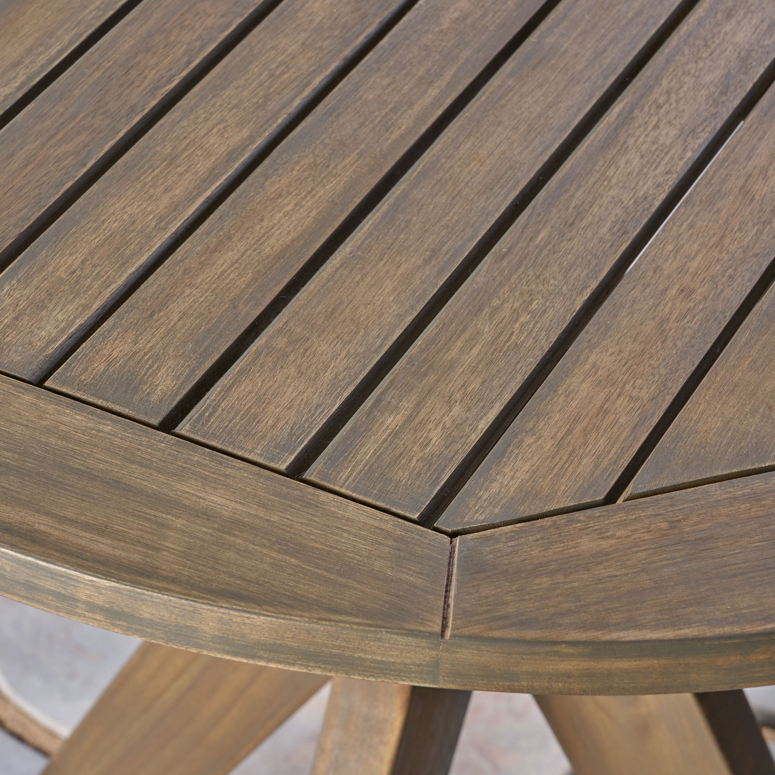 Brigitte Outdoor Round Acacia Wood Bistro Table with X Legs