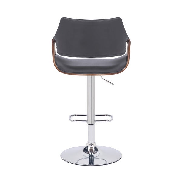 Grey Faux Leather and Walnut Wood and Chrome Swivel Adjustable Bar Stool - 45