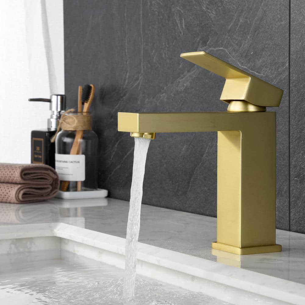 Boyel Living Single Handle Single Hole Bathroom Faucet with Water Supply Lines in Brushed Gold  Short