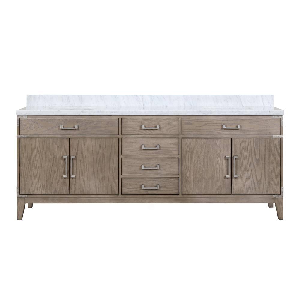 Lexora Fossa 84 in W x 22 in D Grey Oak Double Bath Vanity and Carrara Marble Top LVF84DR100