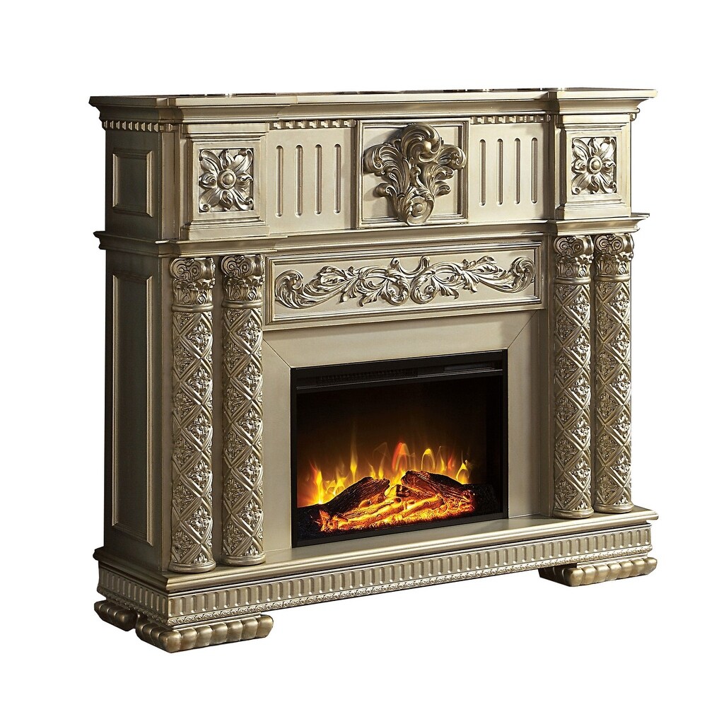 Jess 59 Inch Classical Electric Fireplace  Carved  Remote  Timer  Gold