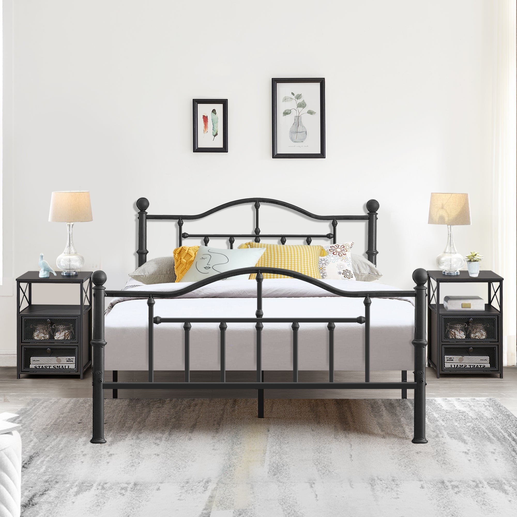 Taomika 3-pieces Modern Bedroom Set with Black Curved Bed Frame - - 35654760