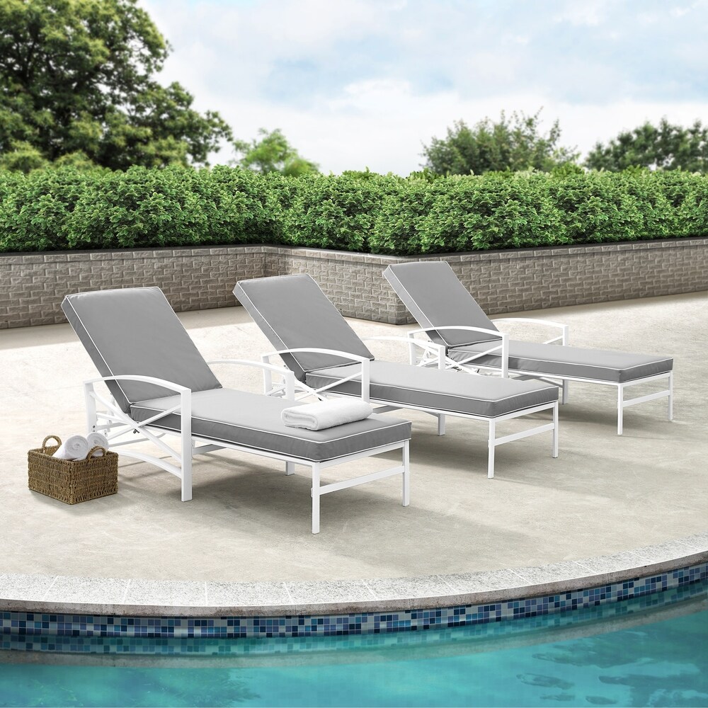 Kaplan Lounge Chair in White with Grey Cushions