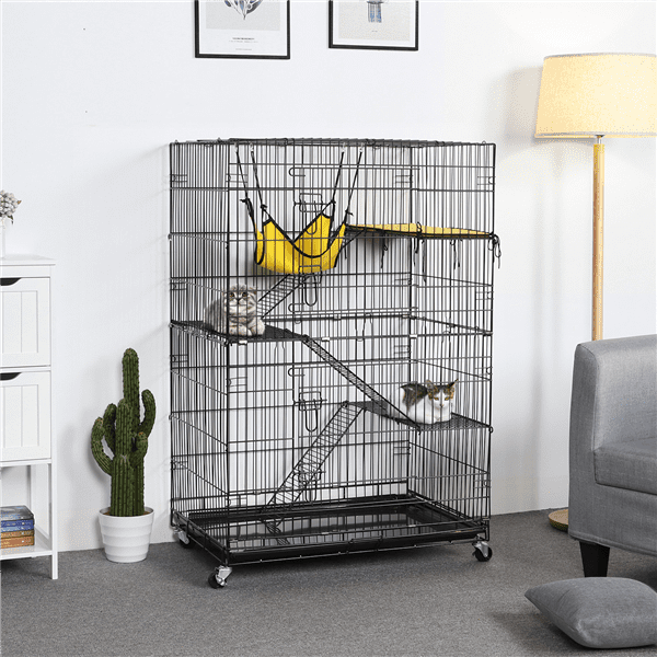 Topeakmart 4-Tier Playpen Cat Cage， Black， 48