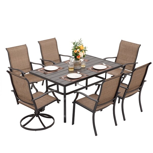 Outdoor 7Piece Dining Set，Textilene Fabric，Powdercoated Iron Frame