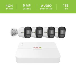 Revo Ultra HD Audio Capable 4-Channel 1TB NVR Surveillance System with 5 MP IndoorOutdoor 4 Cameras RU42B4I-1T