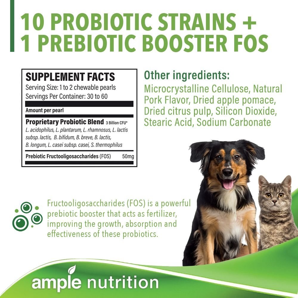 Ample Nutrition Complete Pet Prebiotic and Probiotic Cat and Dog Supplement， 60 count