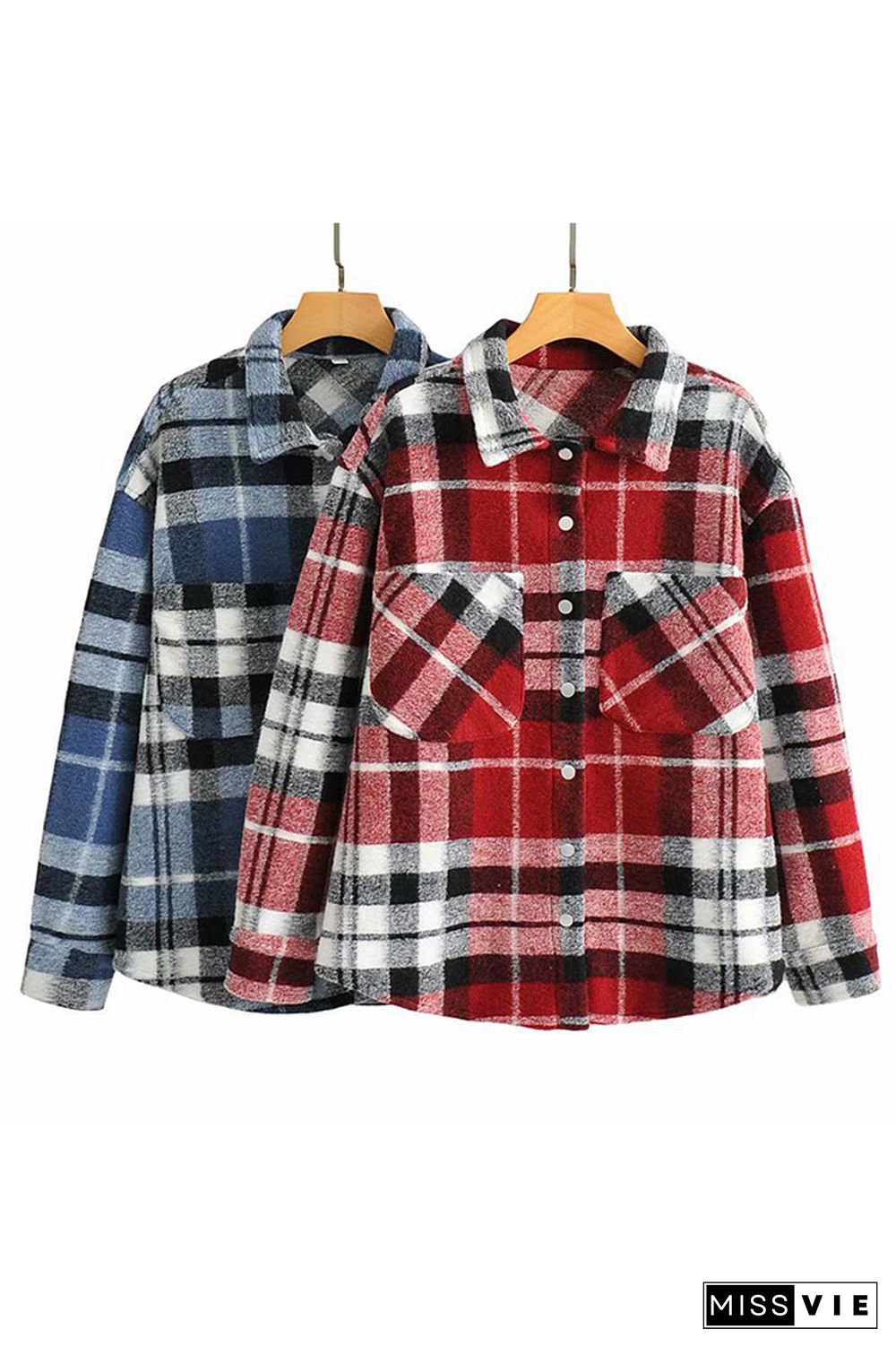 Plaid Single-breasted Thick Coat Women Shacket Jacket Wholesale