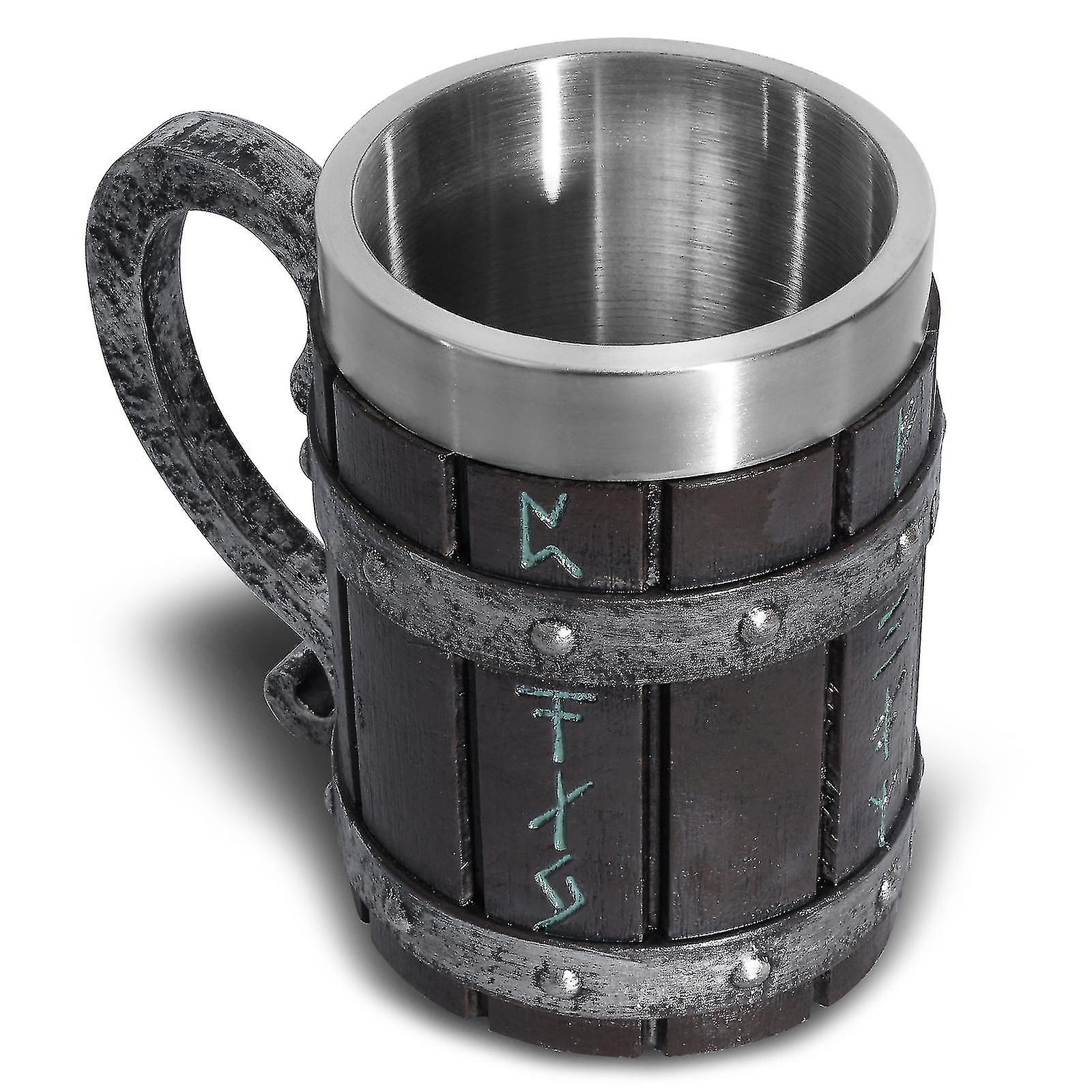 Nordic Rune Mug Tankard Stainless Steel Wooden Resin 3d Norse Decor Coffee Cool Gothic Beer Tankard Cup Mugs