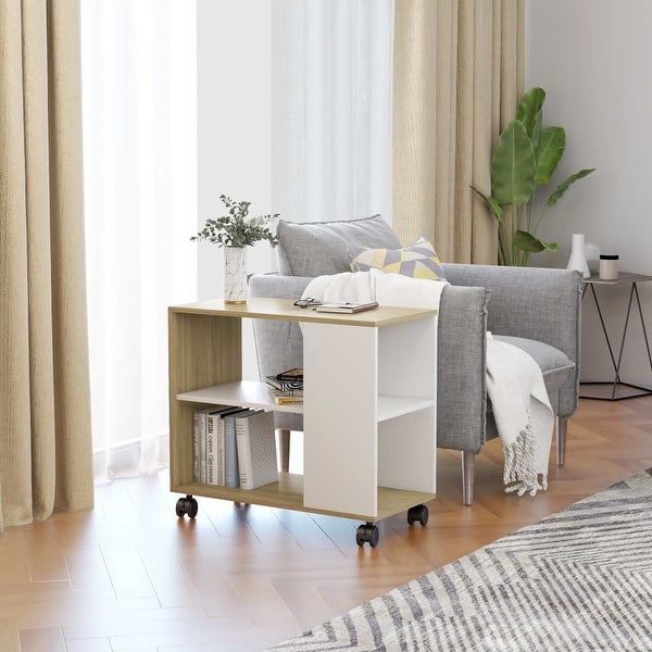 vidaXL Side Table White and Sonoma Oak 27.6