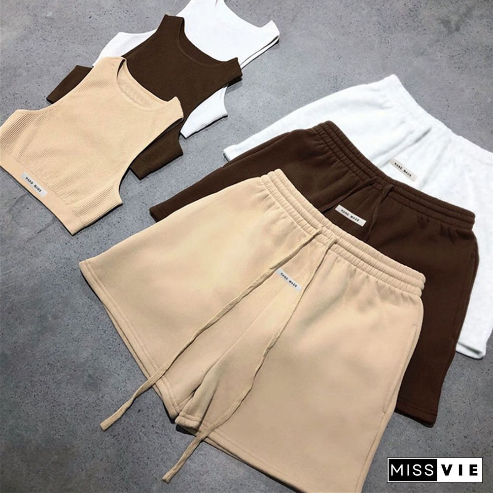 Workout Tank Crop Top Drawstring Shorts Sweatsuits