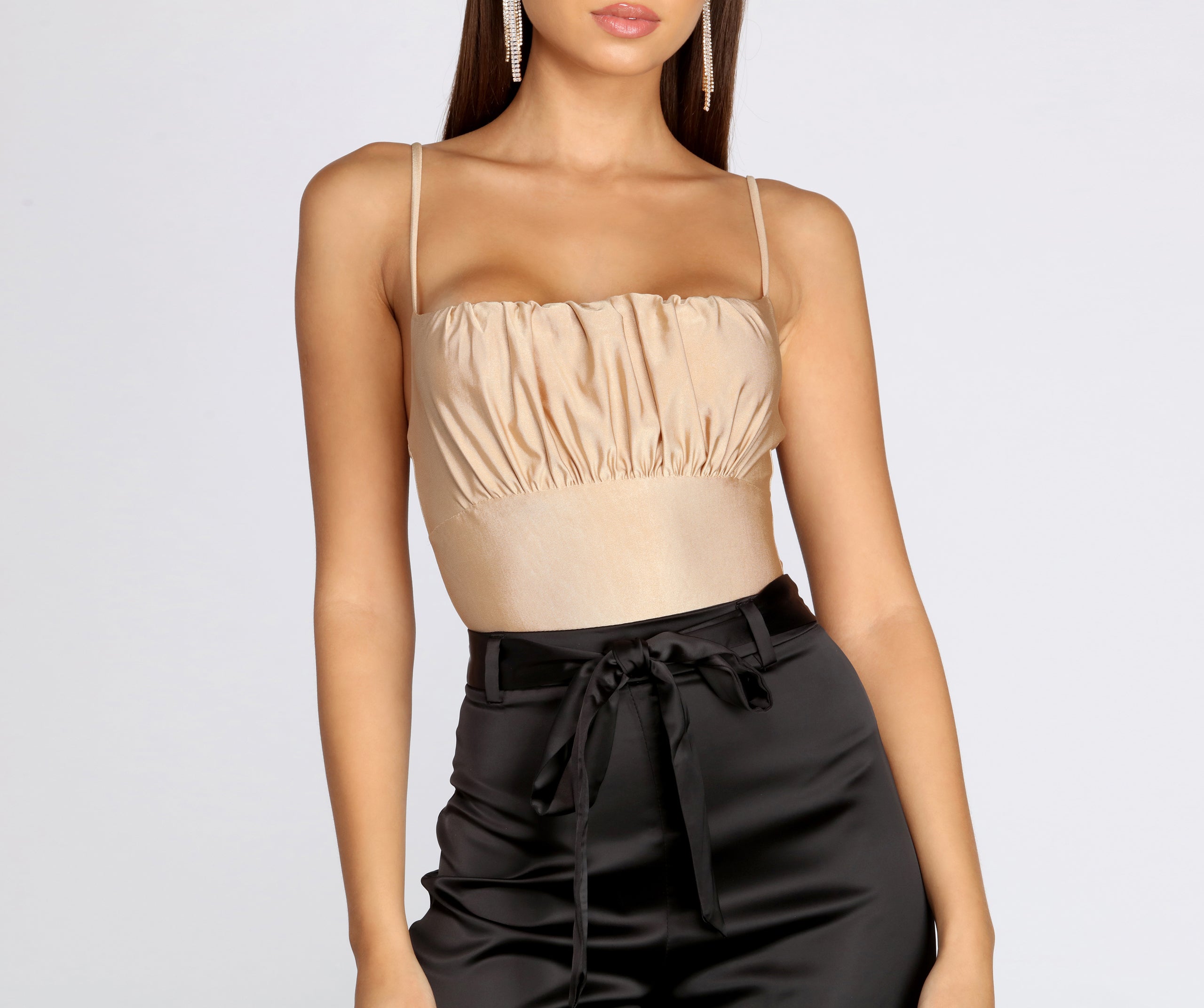 Sleeveless Ruched Satin Bodysuit