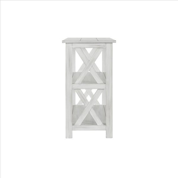 2 Shelf Wooden Entryway Table with X Shaped Accent， White - 30.25 H x 42 W x 16 L Inches