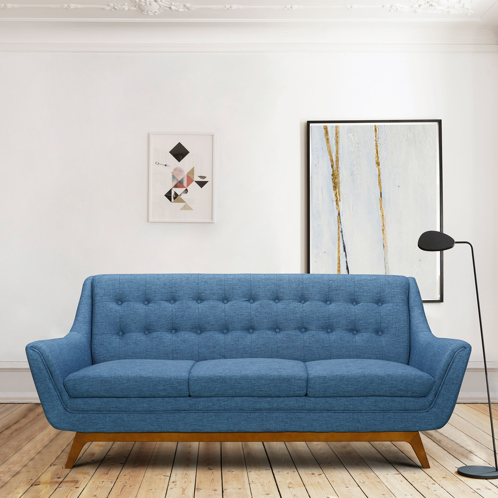 Janson Mid Century Sofa  Champagne Wood Finish and Blue Fabric   Midcentury   Sofas   by Armen Living  Houzz