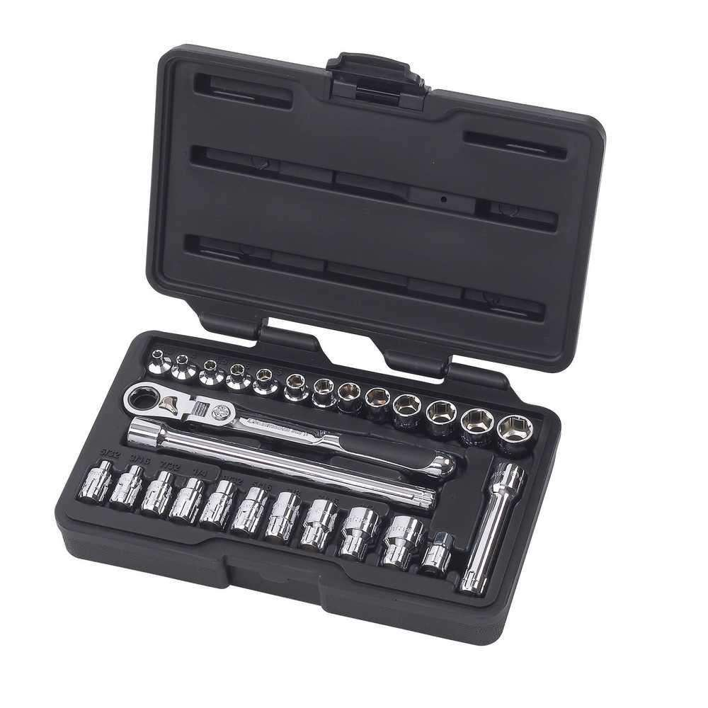 27 Pc 1/4 Drive Pass-Thru™ 6 Point Standard SAE/Metric Mechanics Tool Set ;