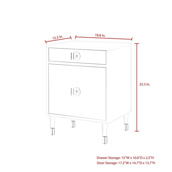 Nicole Miller  High Gloss 1-drawer Nightstand with Acrylic Legs - - 28416408