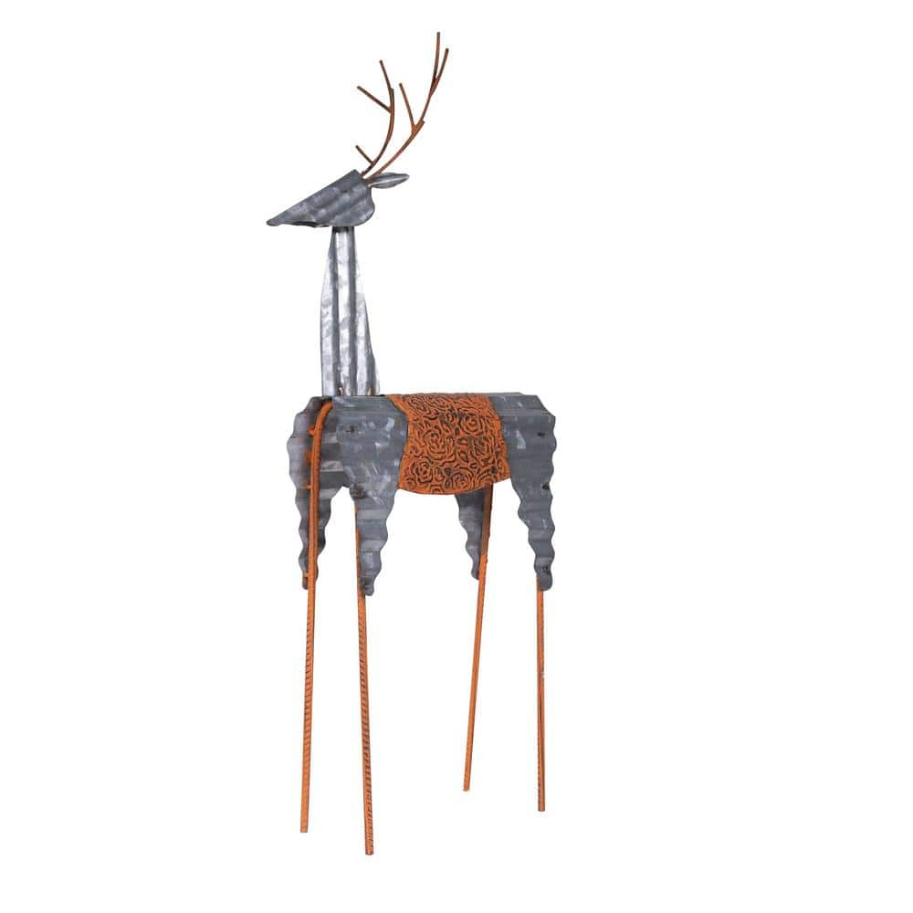 Alpine Corporation 30 in. Tall Metal Rustic Standing Reindeer Christmas Decoration JUM324