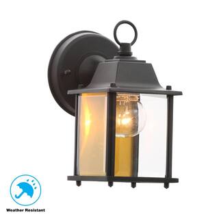 Hampton Bay 8.5 in. Black Decorative Outdoor Coach Wall Lantern with Clear Glass Shade G14806-BK