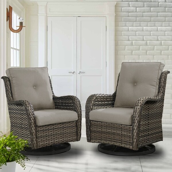 Pocassy PE Wicker Rocking Chair Swivel Chairs Glider Chair