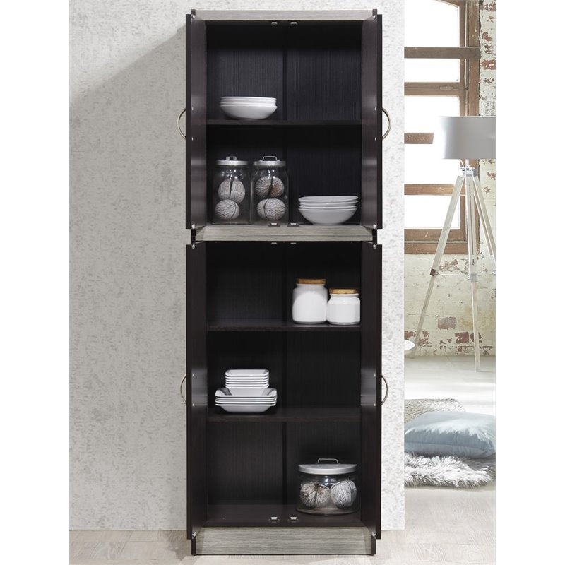 Home Square 4 Shelf Kitchen Pantry Set in Chocolate-Grey (Set of 2)