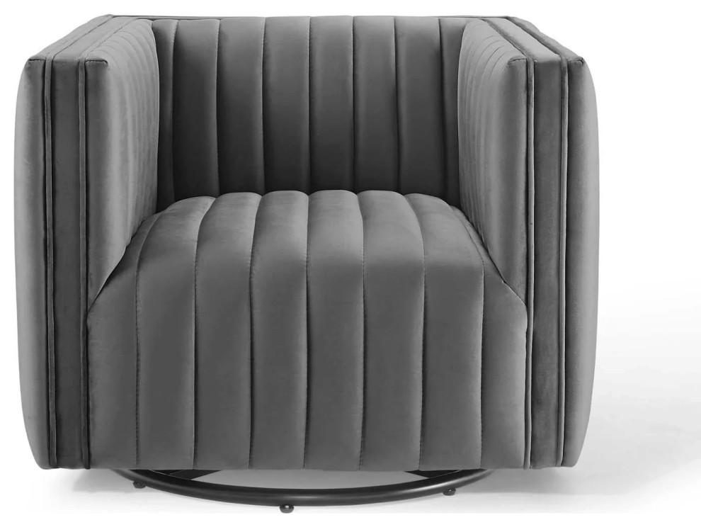 Aria Gray Channel Tufted Performance Velvet Swivel Armchair   Transitional   Armchairs And Accent Chairs   by Love Sofa  Houzz