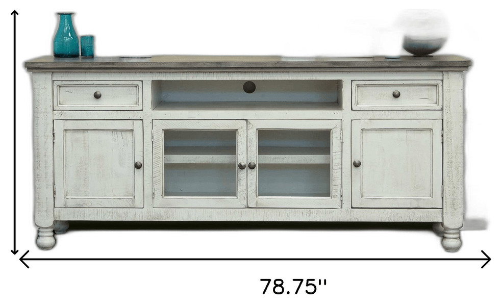 79 quotIvory Solid Wood Open shelving Distressed TV Stand   French Country   Entertainment Centers And Tv Stands   by HomeRoots  Houzz