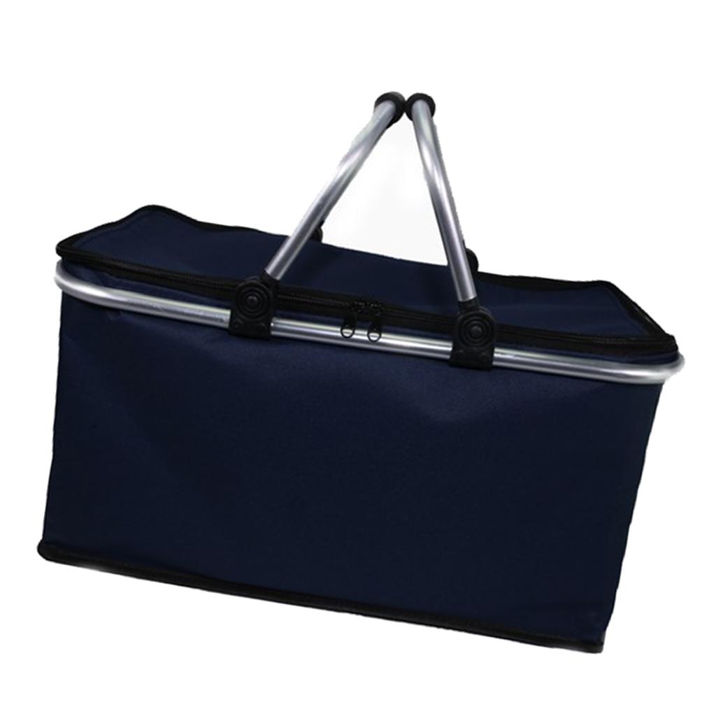 Large ， Collapsible and Insulated Lunch storage Leakproof Bag for Camping， Picnic， BBQ， Activities - Dark Blue， 43 x 24cm