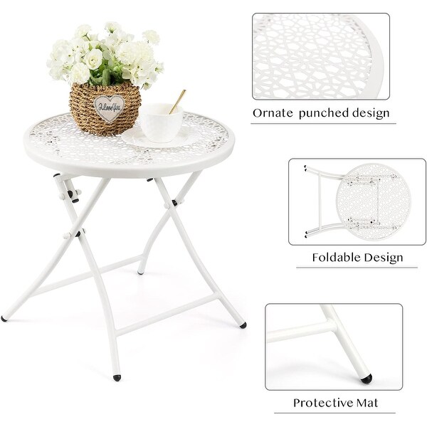 Folding Outdoor Side Tables，Anti Rust Small Patio Table Round Metal End Table