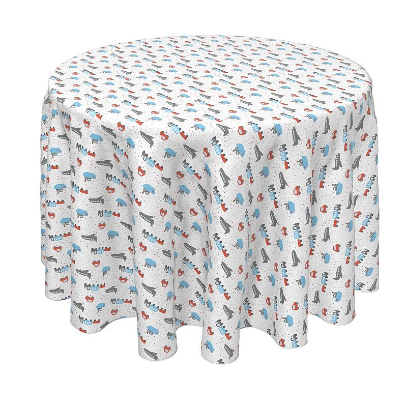 Round Tablecloth， 100% Polyester， 90 Round， Colorful Trains， Planes， Cars and Boats