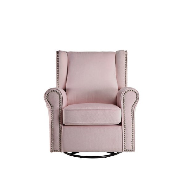 35 Inch Accent Swivel Chair， Glider， Nailhead Trim， Light Pink