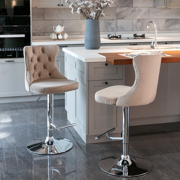 Swivel Velvet Barstools Adjusatble Seat Height