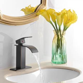 FLG Single Handle Single Hole Waterfall Bathroom Faucet with Pop-up Drain Kit and Deckplate Included in Oil Rubbed Bronze LE-0046-ORB-D