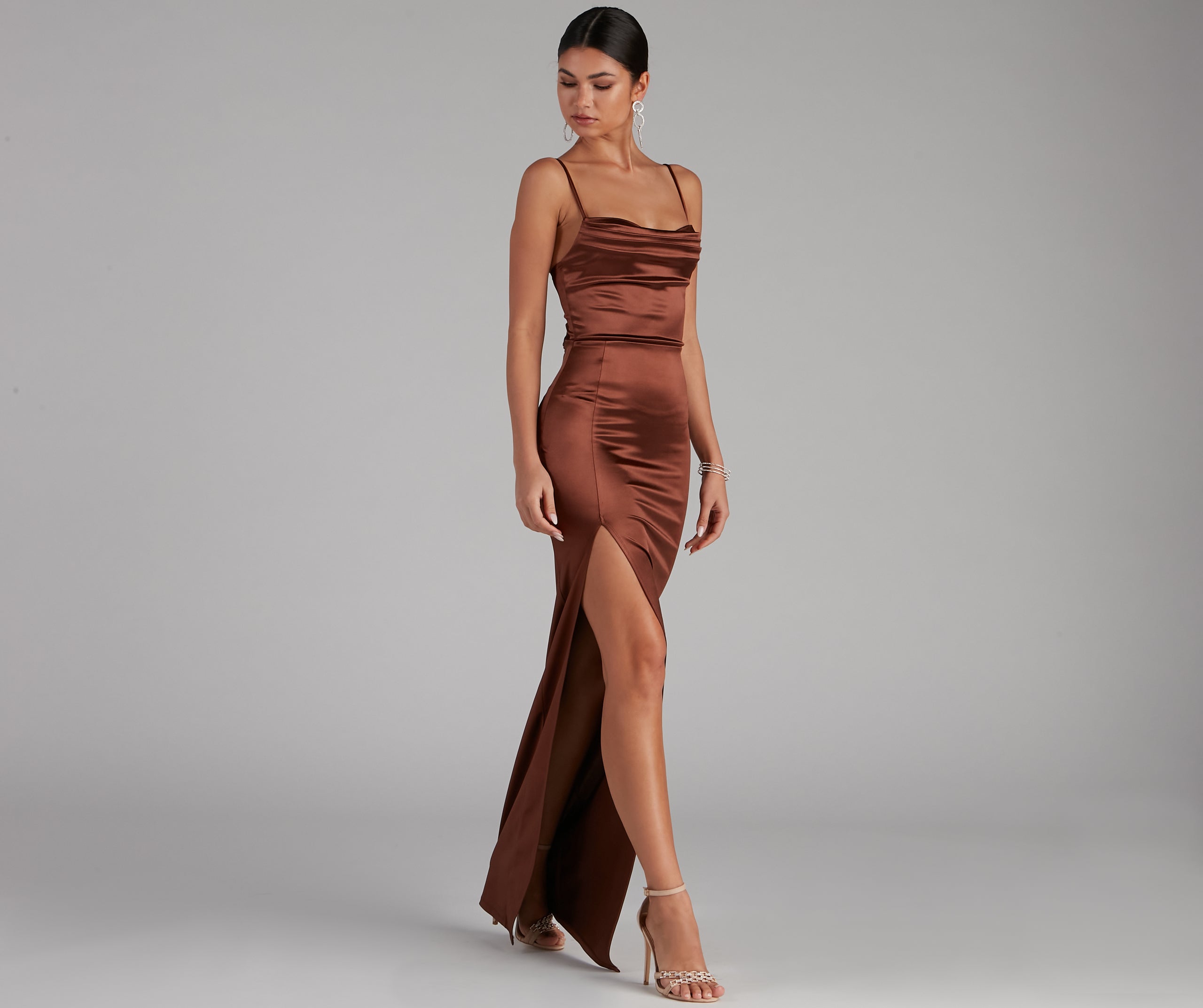 Lala High Slit Satin Formal Dress