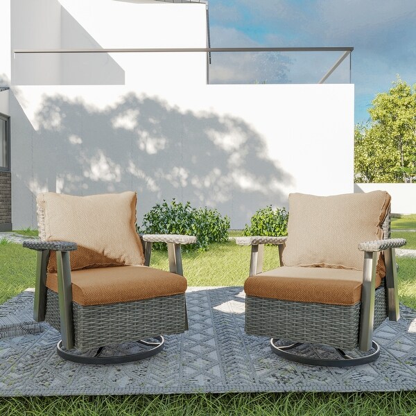 Cozywor Wicker Patio Outdoor Swivel Rocking Chair (Set of 2)